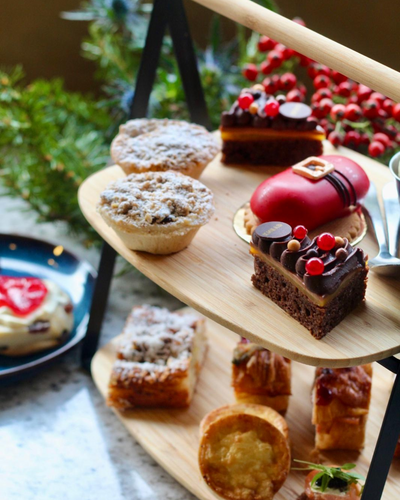 Christmas afternoon tea at KNEAD. Selection of homemade mince pies, elegant patisseries. 